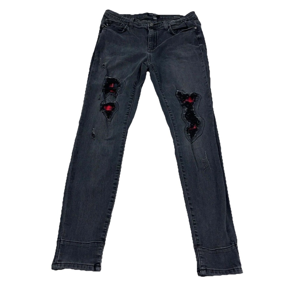 Judy‎ Blue Jeans Women 11 30 Skinny Fit Mid Rise Black Wash Faded Holes Stretch